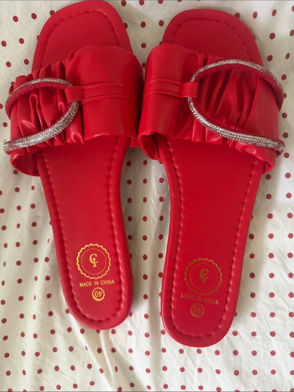 Red Women's Slide Sandals with Decorative Buckle